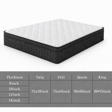 10"12"14" Queen Mattres Twin Full Queen King Size Bed Mattress In A Box, Hybrid Pocket Spring Breathable Cotton Layer Mattress For Motion Isolation & Silent Sleep, Lumbar Support & Pressure Relief, Medium Firm - 黑與白 - 查看 3