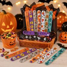 6/12/24pcs Random Style Halloween Print Slap Bracelets, Pumpkin Ghost Bat Skull Multi-Pattern Wristbands, Costume Party Dress Up, Classroom Rewards And Holiday Return Gifts - Multicolor - View 4