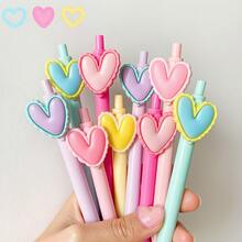 12/6pcs Macaron Color Heart-Shaped Retractable Ballpoint Pens, 0.5mm Tip, Black Ink, Elegant Heart Design, Suitable For Journaling (Random Style) - Round - View 1
