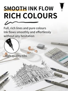 8pcs Black Fine Line Liquid Drawing Pens, Suitable For Art, Calligraphy And Illustration - Black Fine Liner Pen - View 5