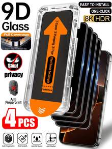 CASECOPS 4片裝隱私鋼化玻璃螢幕保護貼，一鍵無塵安裝，相容 iPhone 17 Pro Max/17 Pro/17/16 Pro Max/16/15 Pro/14/13/12/11/X/E/Plus/Mini 系列，3D 曲面全覆蓋，9H 硬度，28° 隱私防窺，防刮耐衝擊，高觸控靈敏度，防指紋防油，相容手機殼 - 防窺4片 - 查看 29