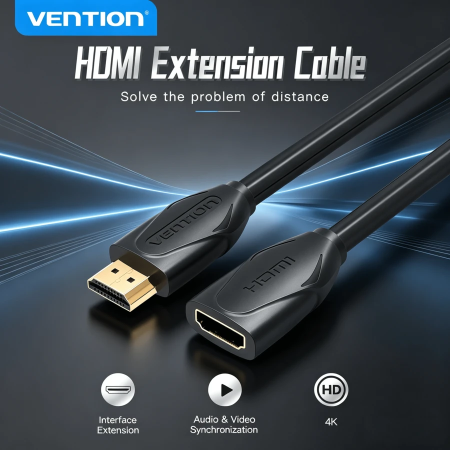 VENTION HDMI 延長線 4K 60Hz HDMI 延長公對母接頭 3D HDR 相容於 One S 360 TV Stick 藍光播放器 Chromecast U HDTV 筆記型電腦 PC