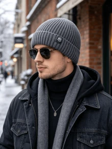 1 mũ len beanie nam màu trơn gắn nhãn NY, đa năng, phù hợp mặc hàng ngày và phối đồ mùa thu/đông, giữ ấm, mũ thời tiết lạnh đa dụng - Chữ cái - Xem 6