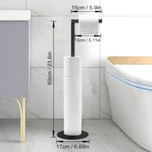 1pc Stainless Steel Freestanding Toilet Paper Holder, Weighted Stable Base, No-Drill Floor Standing Toilet Paper Storage Rack, Rust-Proof Bathroom Accessory, Suitable For Home, RV, Hotel - Multicolor - View 3