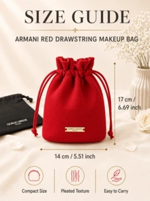 Giorgio Armani Armani Red Drawstring Makeup Bag, Fabric Material, Metal Nameplate, Drawstring Closure Design, Storage For Makeup And Jewelry, Portable Storage, Suitable For Gifting And Personal Use - Burgundy - View 4