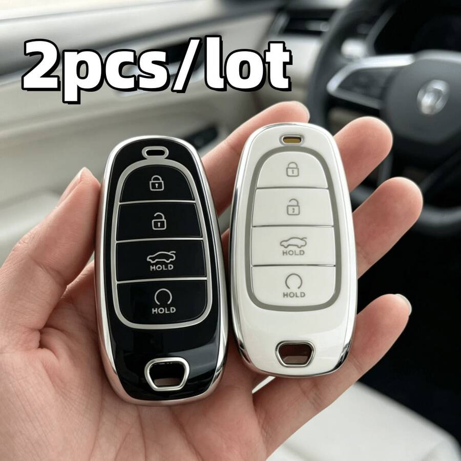 2件裝現代 Tucson Sonata Hybrid NEXO NX4 Santa Fe Dn8 4鍵 2020 2021 2022 車鑰匙保護套,僅適用於圖片中顯示的車鑰匙 - 彩色 - 查看 1