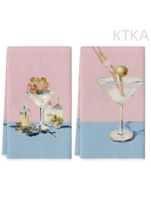 2Pcs Thanksgiving Pumpkin Maple Leaf Printed Kitchen Towels, Polyester Fall Autumn Decor Tea Hand Towels For Cooking Baking Holiday Home Decor Gift - Pink - View 9