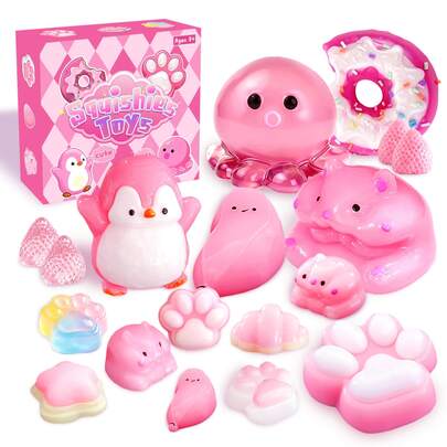 HOOLYUK 24PCS Taba Squishy Pack,Squishy Fun Box,Stress Relief Novelty Strawberry Squishy,Banana Sensory Toys Party Favors For Kids,Classroom Prize,Goodie Bag Filler,Birthday Holiday Easter Christmas Gift,Squishies Hamster&Cat Paw Taba Squishy Sticky