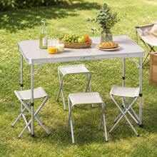 Folding Camping Picnic Table, Adjustable, 1.20m, Portable, With 4 Chairs - Silver - View 1