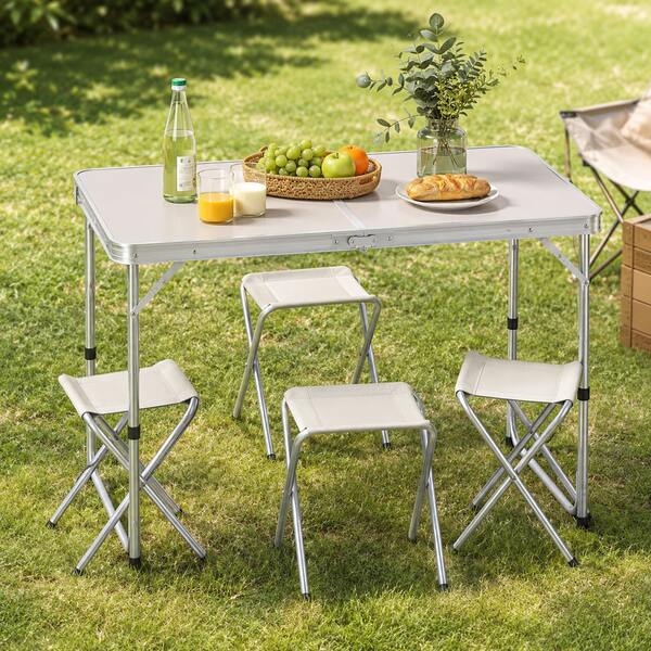 Mesa Plegable Camping Picnic Ajustable 1.20 Portátil 4 sillas