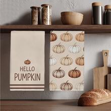 2件組極簡秋季棕色南瓜 Hello Pumpkin 文字廚房抹布，40*60cm 柔軟微纖維材質茶巾，適用於居家廚房、餐廳、戶外露營桌面清潔，洗碗布手巾配件，節日禮物 - 彩色 - 查看 1