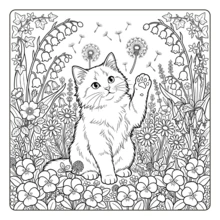 Libro para colorear de gatos en el jardín, audaz y fácil: lindo gato naranja esponjoso rodeado de rosas, flores silvestres y mariposas, ilustraciones de gatitos florales con contornos gruesos y simples para adultos y principiantes, alivio del estrés - DJ-029 Jardín de gatos - Ver 3