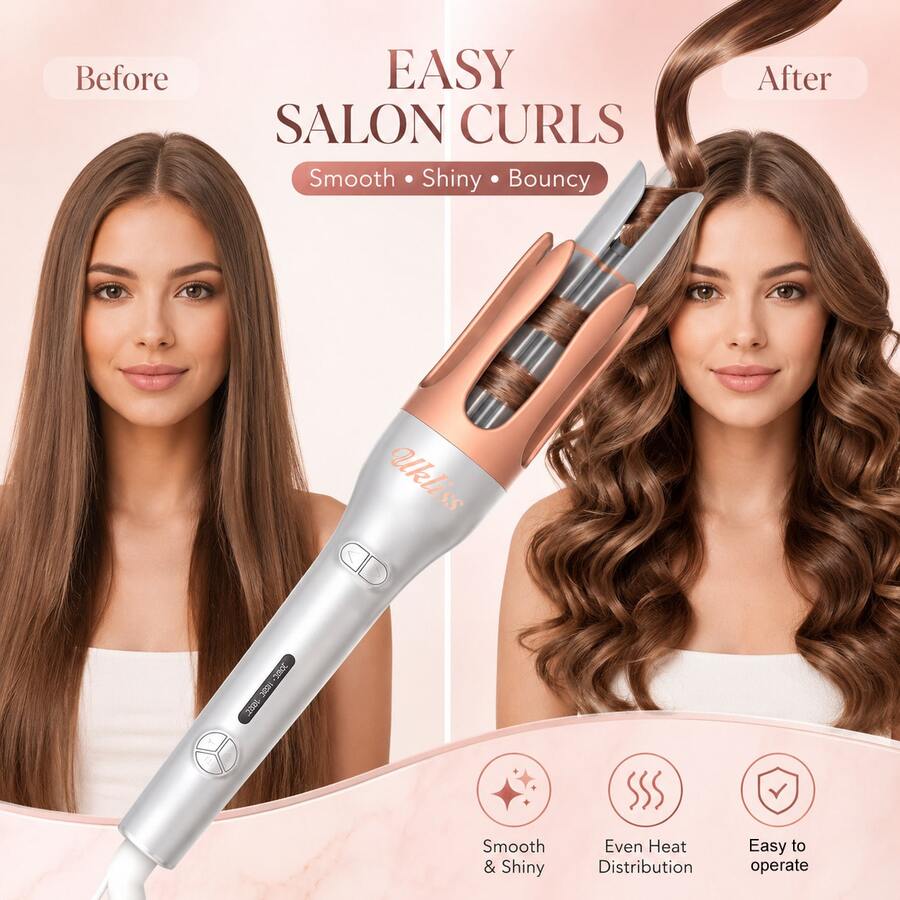 UKLISS One-Click Automatic Curling Iron, Fast Heating And Dual-Direction Rotation, Anti-Scald And Anti-Tangle Rotating Curling Wand, Birthday Gift, Travel Essential, Mother's Day, Valentine's Day, Dual Voltage, Perfect For Travel