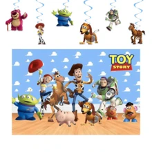 Toy Birthday Party Decor Kit, Sky Cloud Photo Backdrop, Cowboy Pattern Triangle Pennant Banner, Cartoon Game Themed Wall Hanging Photo Booth Supplies - Multicolor - View 12