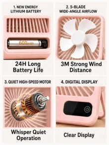 FIYIBAN 1pc USB Rechargeable Desktop Small Fan, Quiet Portable Square Design, Cooling Essential For Student Dorm, Office, Travel And Home - Desk Fan - View 11