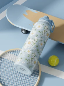 Meoky 40oz Stainless Steel Insulated Sports Water Bottle, Rotating Lid Direct Drinking Design, Patterned, Wide Mouth Double Wall Leak-Proof, Keeps Hot 12 Hours Cold 24 Hours, Suitable For Sports, Outdoor Adventure Or Daily Use - Blue Daisy - View 7