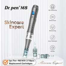 Dr.Pen M8 微針美容筆，適用於臉部與身體，無線微針美容筆附數位顯示螢幕/針頭/收納盒，男女通用，微針滾輪筆，USB充電，護膚工具組，居家必備，打造水潤亮澤肌膚，Dermapen 微針美容筆，電動微針美容筆附LCD顯示螢幕與針頭，USB充電器，電動美容筆，380mAh，更新刻度標記，兩個版本隨機發送，包含2/10個替換針頭 - 淺灰色 - 查看 2