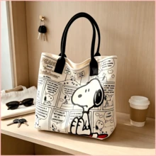 1件 Snoopy 卡通印花大容量帆布托特包，休閒單肩包，適合日常通勤與上學，生日、情人節、開學、畢業等場合的完美禮物 - 彩色 - 查看 7
