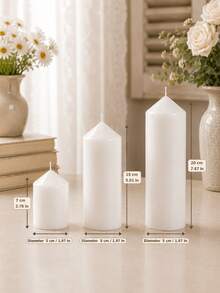 Smokeless Odorless White Pointed Cylindrical Candle Set - Home Decor Ornament, Suitable For Ramadan, Valentine's Day, Wedding Season And Christmas Decoration - Multiple Sizes - View 18