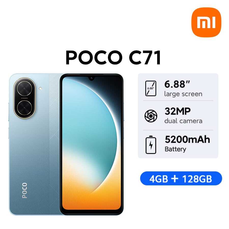 Xiaomi POCO C71 全球版智慧型手機 強大八核處理器 12nm 製程 32MP AI 雙鏡頭 6.88 吋沉浸式螢幕 5200mAh (Typ) 大容量電池 15W 快充 安全指紋與臉部解鎖 支援記憶體擴充:3GB 可升至 6GB、4GB 可升至 8GB Android 15 32MP 主相機 120Hz 螢幕更新率 - 藍色 - 查看 1