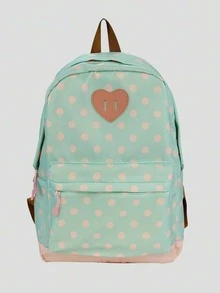 Mochila de gran capacidad conúltiples bolsillos y estampado de lunares, estilo minimalista, adecuada para viajes, salidas, compras, vacaciones, puede contener portátil, libros de texto, ropa - Naranja - Ver 2