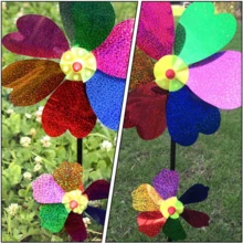 Uonlytech 4Pcs Heart Petal Outdoor Pinwheel Decoration Set, Colorful PVC Windmill Ornament For Garden, Patio, Lawn Spinning Flower Windmill Sculptures - Default - View 4