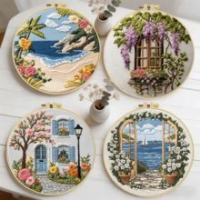 1 conjunto Kit de Bordado DIY, 15x15cm/5,9x5,9in ou 20x20cm/7,9x7,9in, Tema de Paisagem, Adequado para Iniciantes Adultos, Inclui Tecido, Instruções, Aro de Bordado, Agulhas de Bordado, Presente de Bordado para Senhoras, Decoração de Casa ou Escritório, Obra de Arte Feita à Mão - A - Visão 3