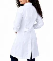 Jaleco Feminino Gabardine Branco, Botão Embutido, Gola Padre, Elástico Punho, Acinturado, Manga Longa - Gabardine - Branco - Visão 5