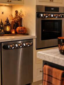2pcs Black Pumpkin, Ghost And Bat Pattern Halloween Handle Covers, Thick Edge Non-Slip Stain-Resistant Kitchen Appliance Handle Protectors, Suitable For Refrigerator, Dishwasher, Microwave, Oven, Halloween Kitchen Home Decor And Holiday Decoration - Halloween - View 4