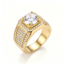 1 pieza Anillo de declaración de lujo chapado en oro con rhinestones | Joyería glamorosa de estilo hip-hop para el verano | Accesorio unisex para fiestas y uso diario - Dorado - Ver 5