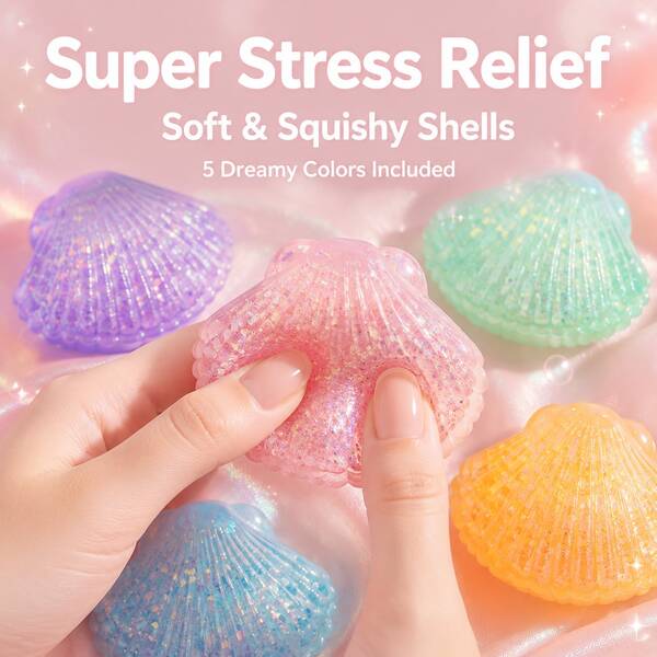 1pc Sequin Shell Squishy Super Elastic Transparent Jelly Stress Toy, 5 Dreamy Macaron Colors, Sensory Anti-Anxiety Decompression Toy, Suitable For Office Desk, Student Classroom, Beach Party, Christmas Holiday, Birthday Healing Gift