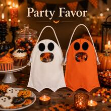 Cute Ghost Shaped Rope Handle Halloween Candy Tote Bag, Reusable, White & Orange Party Gift Bag, Suitable For Halloween Costume & Party Decoration - Trick-or-treat Bag - View 8