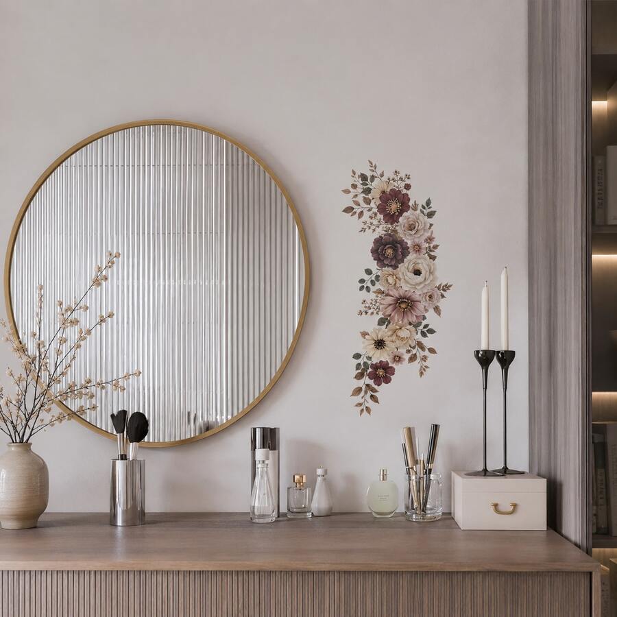 1pc Luxury Vintage Vertical Floral Bouquet Wall Sticker, Self-Adhesive Decorative Floral Wall Decal For Entryway, Vanity, High-End Wall Decor - View 1