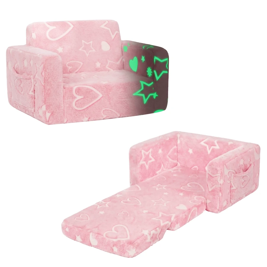 Sofa Lipat 6 Lipat Bercahaya dalam Gelap dengan Bulu Kelinci Imitasi, Kursi Sandaran Mewah Lembut untuk Anak-anak, Sofa Lipat Bercahaya untuk Kamar Tidur dan Ruang Bermain - MultiWarna - View 1
