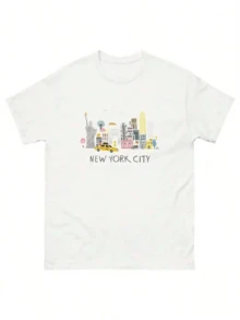 1 pieza 100% algodón camisetas divertidas camiseta de la ciudad de Nueva York, camiseta para amantes de Nueva York 180g 100% algodón.jersey noruega.gym.playera de méxico.mexico.ropa de hombr - Blanco - Ver 1