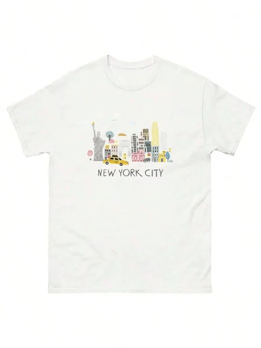 1 pieza 100% algodón camisetas divertidas camiseta de la ciudad de Nueva York, camiseta para amantes de Nueva York 180g 100% algodón.jersey noruega.gym.playera de méxico.mexico.ropa de hombr - Blanco - Ver 1