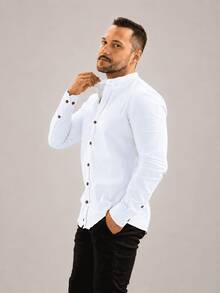 Men's Padre Collar Long Sleeve Shirt - Celeste - Ver 2
