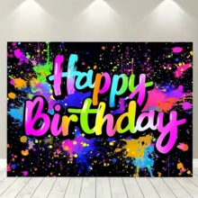 1件生日彩色黏液塗鴉背景布-螢光生日派對裝飾-互動式黑光攝影背景,附彩色潑墨效果-適合趣味慶祝活動與拍照亭,聖誕節 - A - 查看 7