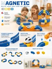 Magnetic Track Car Kids Educational Magnetic Building Blocks Assembly Track Toy Anti-Gravity Transformable High-Speed Electric Train Brain Development Improve Hand-Eye Coordination And Logical Thinking Ability Suitable For Boys And Girls 3 Years Old And Above Parent-Child Interactive Game Halloween Christmas Birthday Holiday Gift - Multicolor - View 3