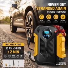Compresor de aire portátil para coche Carsun de 12V y 150 PSI, inflador de neumáticos digital con cable, bomba de bicicleta con luz LED - Amarillo - Ver 2