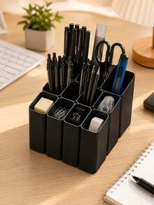 1pc Black 11-Compartment Desktop Organizer, Multi-Layer Pen Holder & Office Supply Storage Box For Pens, Markers, Scissors, Rulers, Sticky Notes, Cables, Chargers And Small Accessories, Space-Saving Desk Organizer For Home, Office, School And Study - View 1