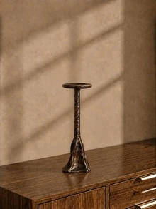 1pc Retro Silver Candlestick, High And Low Combination Fine Column Shape, Hammer Texture Texture Tray Base Details, Long Candle Atmosphere Decoration Items, Living Room, Dining Table, Bedroom, Wedding Party, Festival Celebration Scene - Bronze Hill - View 9