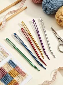 DIY Woven 6-Color Large Eye Aluminum Curved Needles, Set Of 6, Red Yellow Green Silver Purple Multi-Color, Smooth Rust-Proof, Curved Tip Design, Suitable For Sewing Yarn And Making Crochet Dolls, Essential Sewing Accessory For Hand Knitting - Large-eye Aluminum Bent Needle - View 1