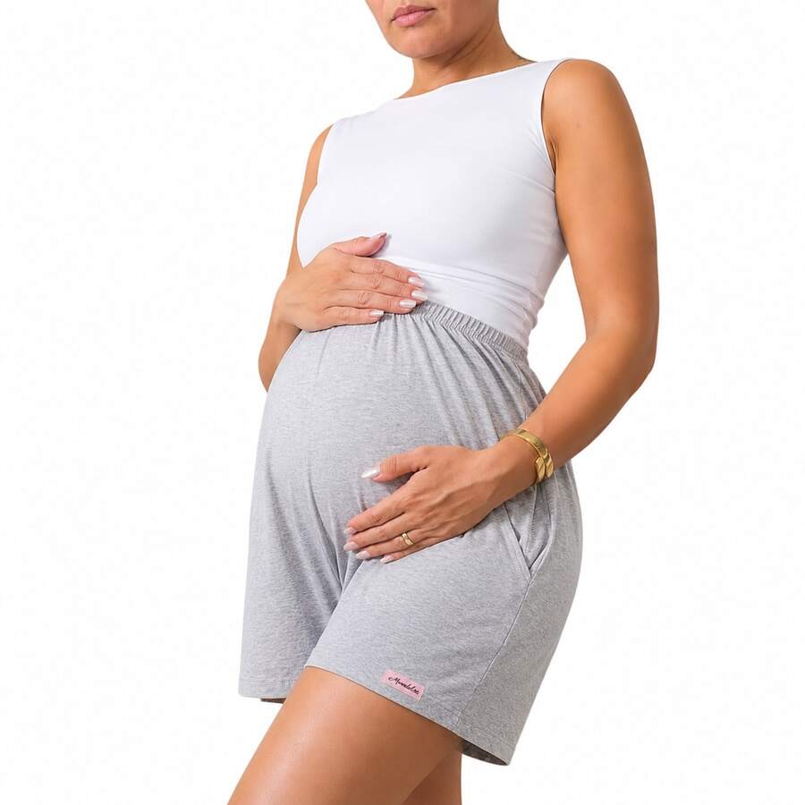 Shorts Gestante Feminino Casual com Bolso Viscolycra Premium Cós Alto para Gravidez Confortável Alta Elasticidade P ao GG