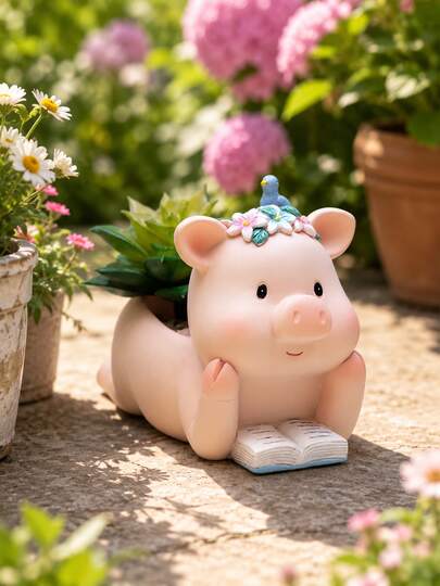 1 Piece Of Cute Pig Resin Succulent Planter Pot, Small Reclining Pig Flower Pot, Suitable For Herbs, Cacti, Air Plants, Desktop Storage Box, Home Office Decoration, Garden Decoration, Gift, Back-To-School Gift.