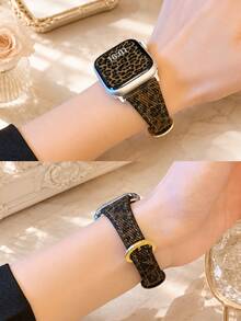 Correa de reloj inteligente con estampado de leopardo, correa de repuesto delgada y ajustable para mujer con hebilla de metal, compatible con Apple Watch 38/40/41/42/44/45mm, accesorio casual diario - Marrón - Ver 2