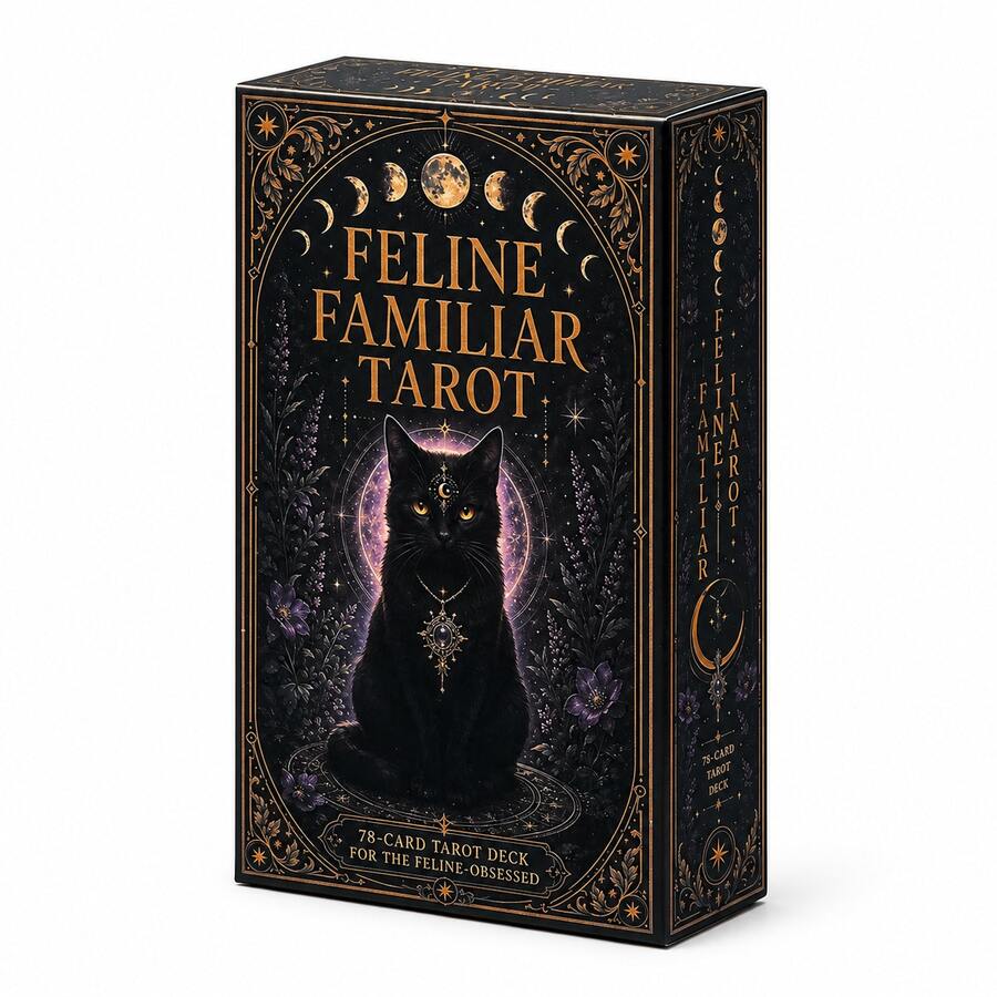 Feline Familiar Tarot Deck 78 Cards Cat Themed Tarot Cards For Beginners Mystic Feline Divination Deck Witchy Oracle Style Card Set With Moon Magic Artwork Spiritual Reading - Royal Blue - View 1