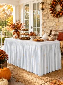 1pc-Blue Checkered Tablecloth With Golden Star Patterns And Ruffled Edges, Suitable For Birthday Parties, Celebrations, Banquets And As Cute Pastel Table Decorations For Home Use. - Blue Plaid - View 2