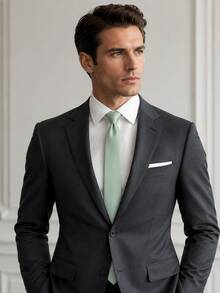 1PC Men's 5cm Fashion Solid Color Mint Green Pinstripe Versatile Slim 1200-Needle Encrypted Tie Suitable For Banquets Parties School Weddings - Mint Green - View 4