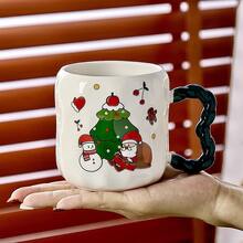 1/3pcs Merry Christmas Porcelain Coffee Mug Set, Cartoon Santa Xmas Tree Print Cup With Decorative Lid, Festive Drinkware Holiday Gift For Home Office - Multicolor - View 9